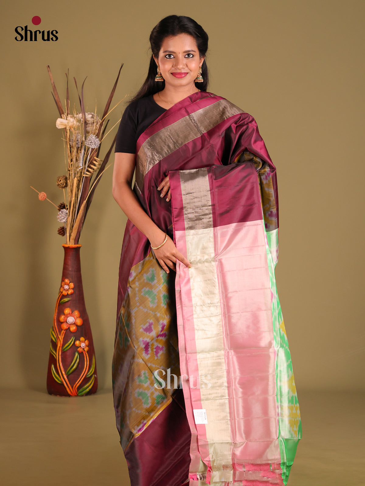 Maroon & Pink - Semi uppada Saree - Shop on Shrus.com