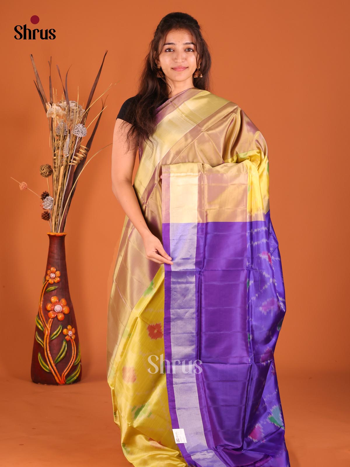 Yellow & Violet - Semi uppada Saree - Shop on Shrus.com