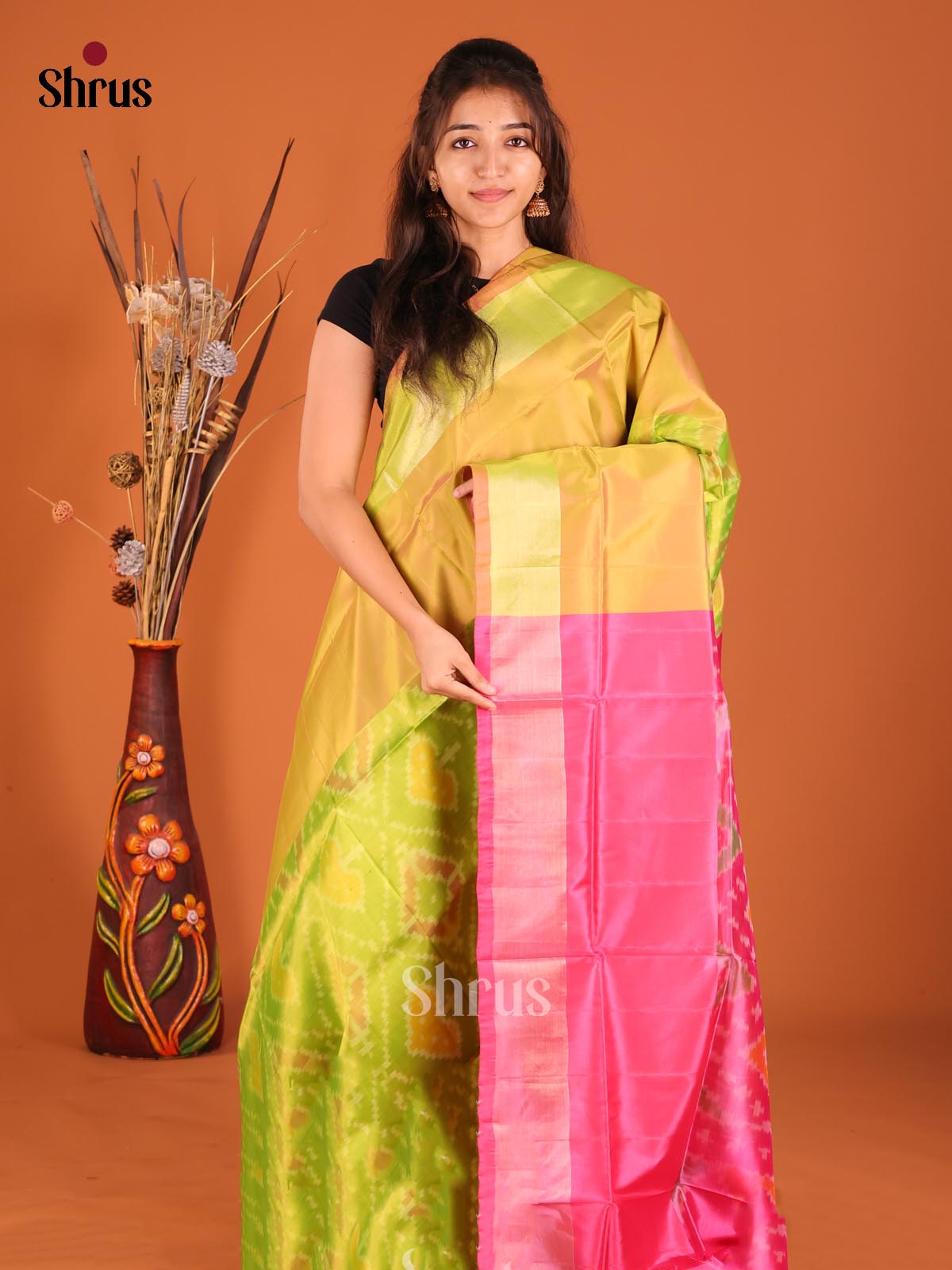 Green & Pink - Semi uppada Saree - Shop on Shrus.com