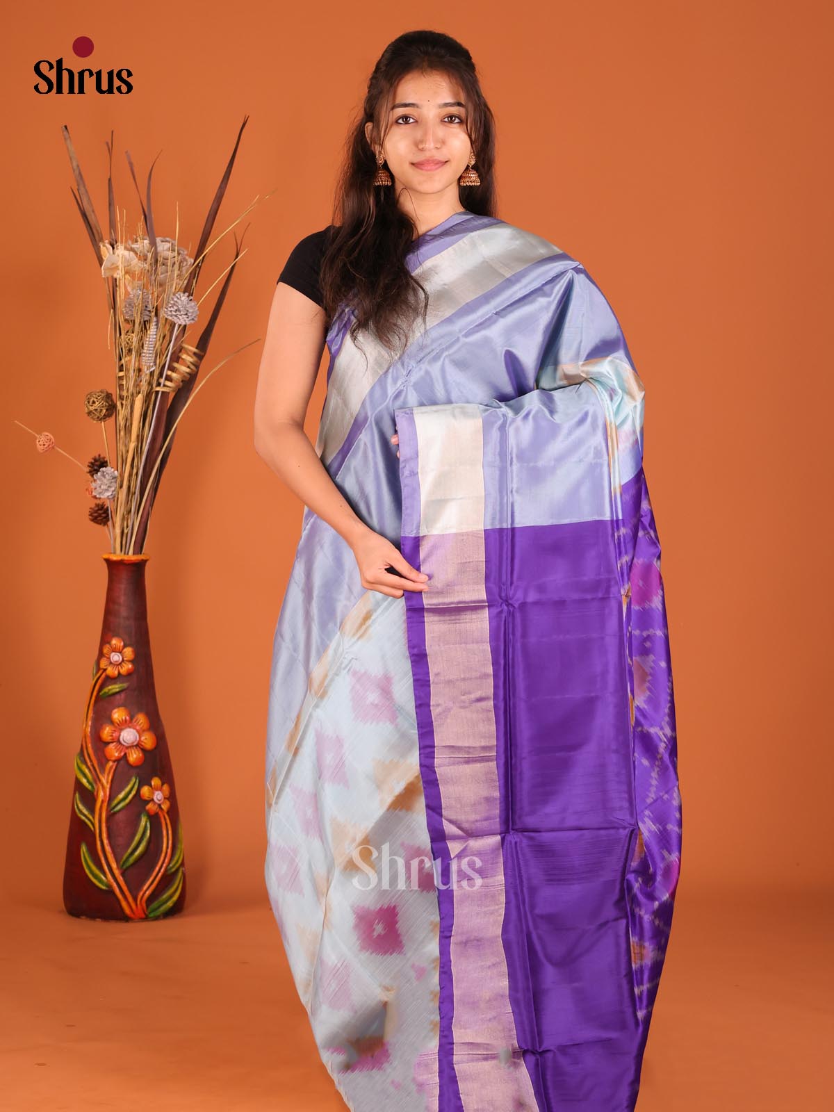Grey & Violet - Semi uppada Saree - Shop on Shrus.com