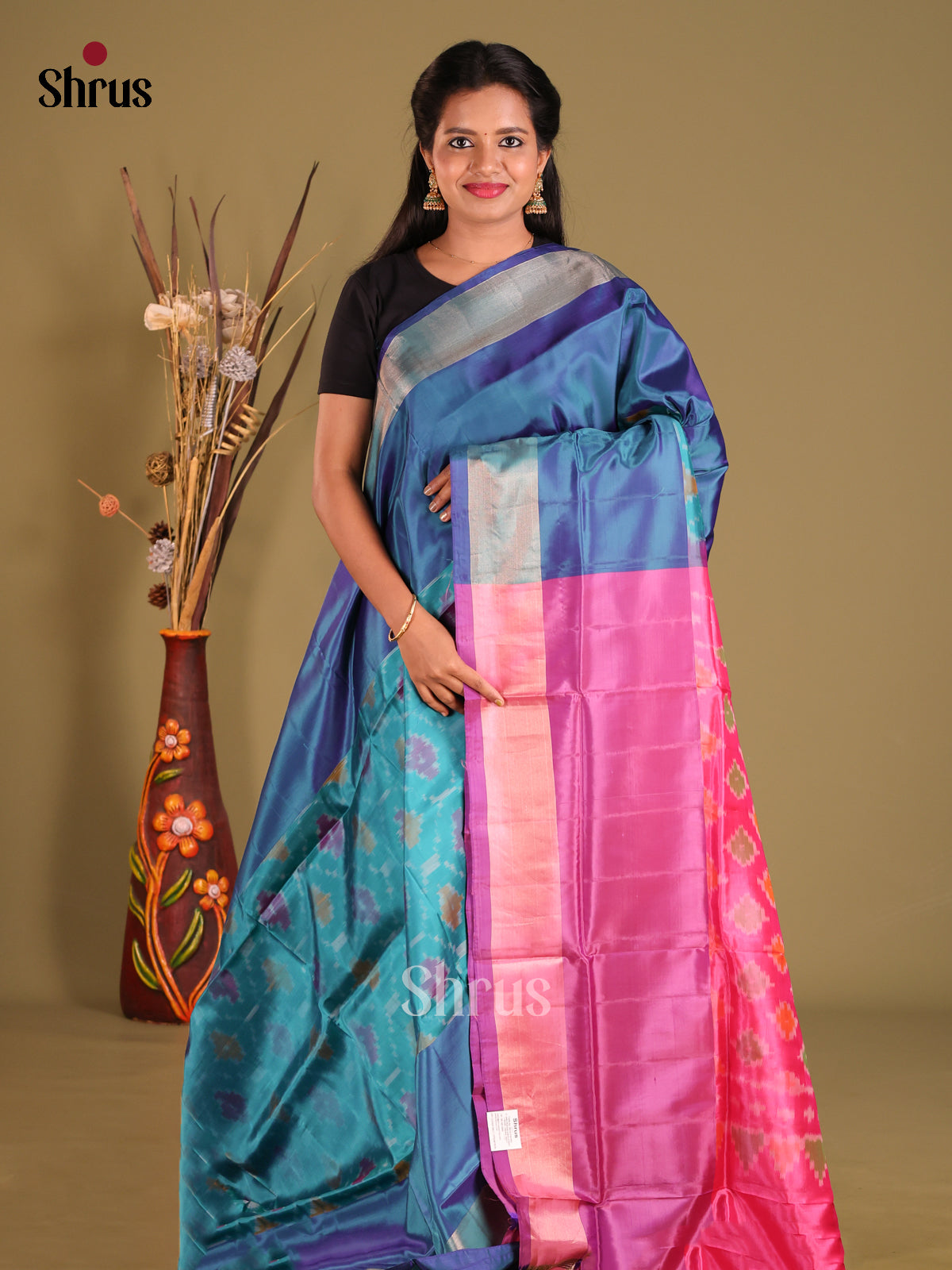 Blue & Pink - Semi uppada Saree