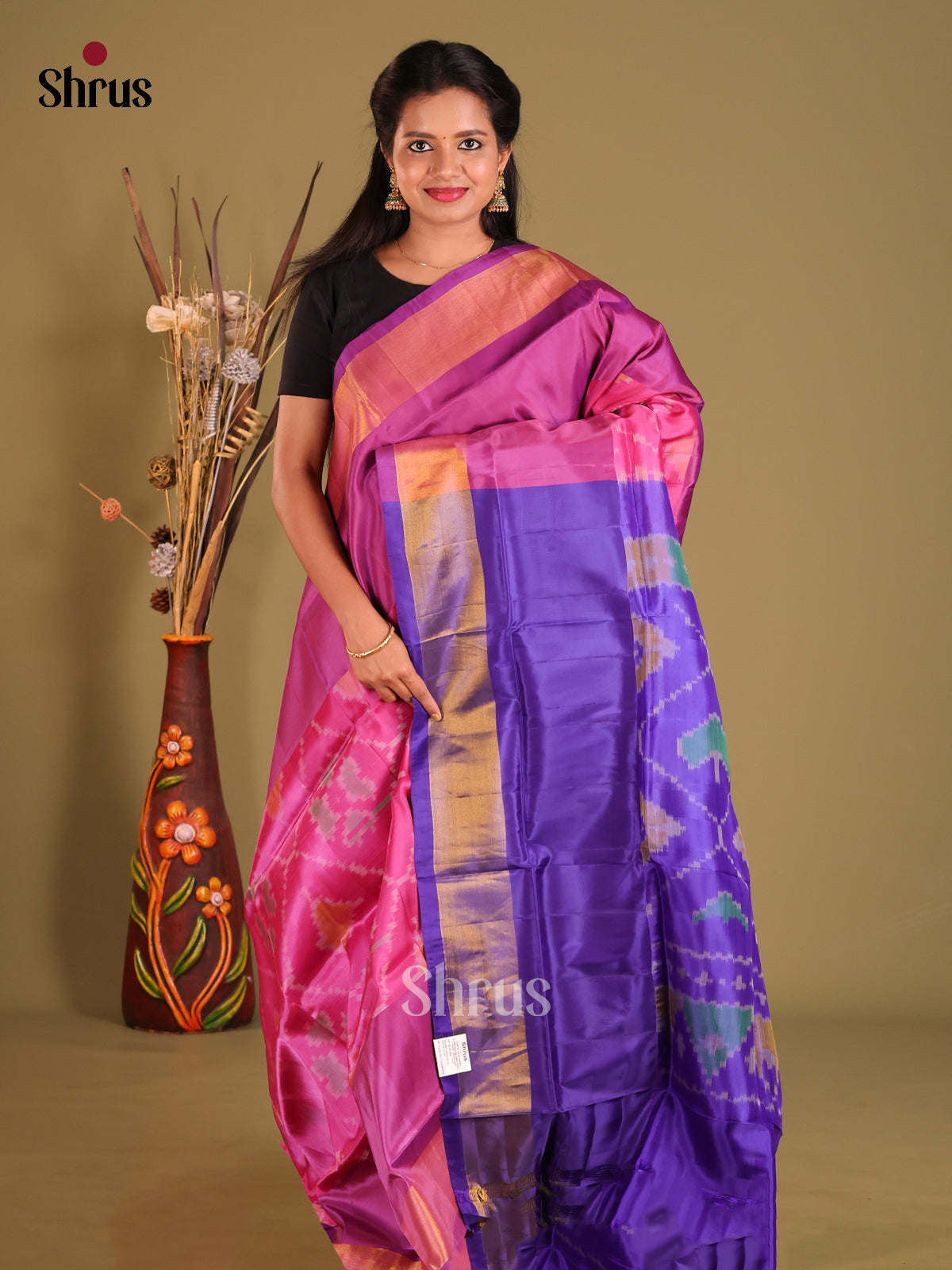 Pink & blue- Semi uppada Saree - Shop on Shrus.com