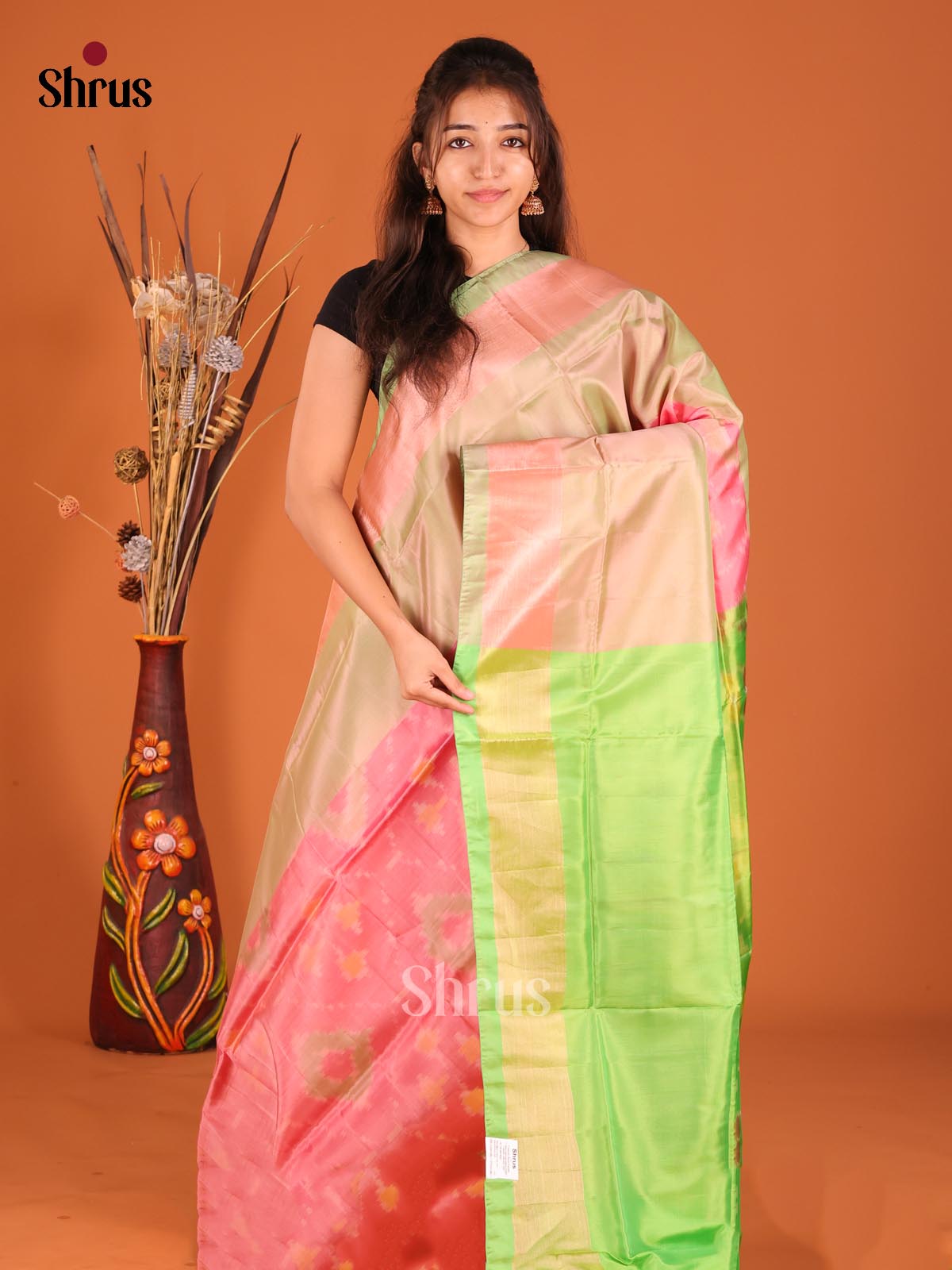 Pink & Green - Semi uppada Saree - Shop on Shrus.com