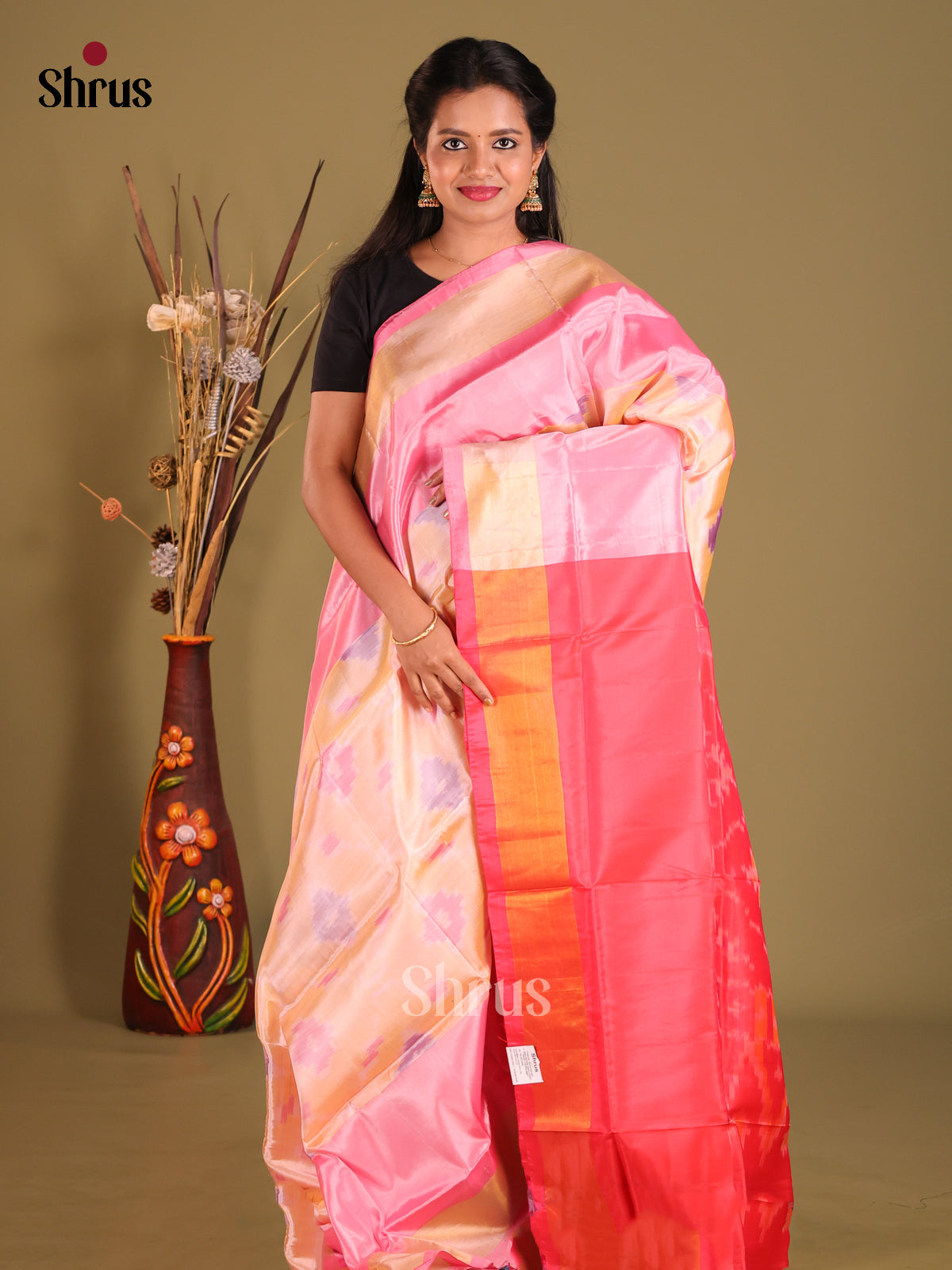 Peach & Pink - Semi uppada Saree - Shop on Shrus.com