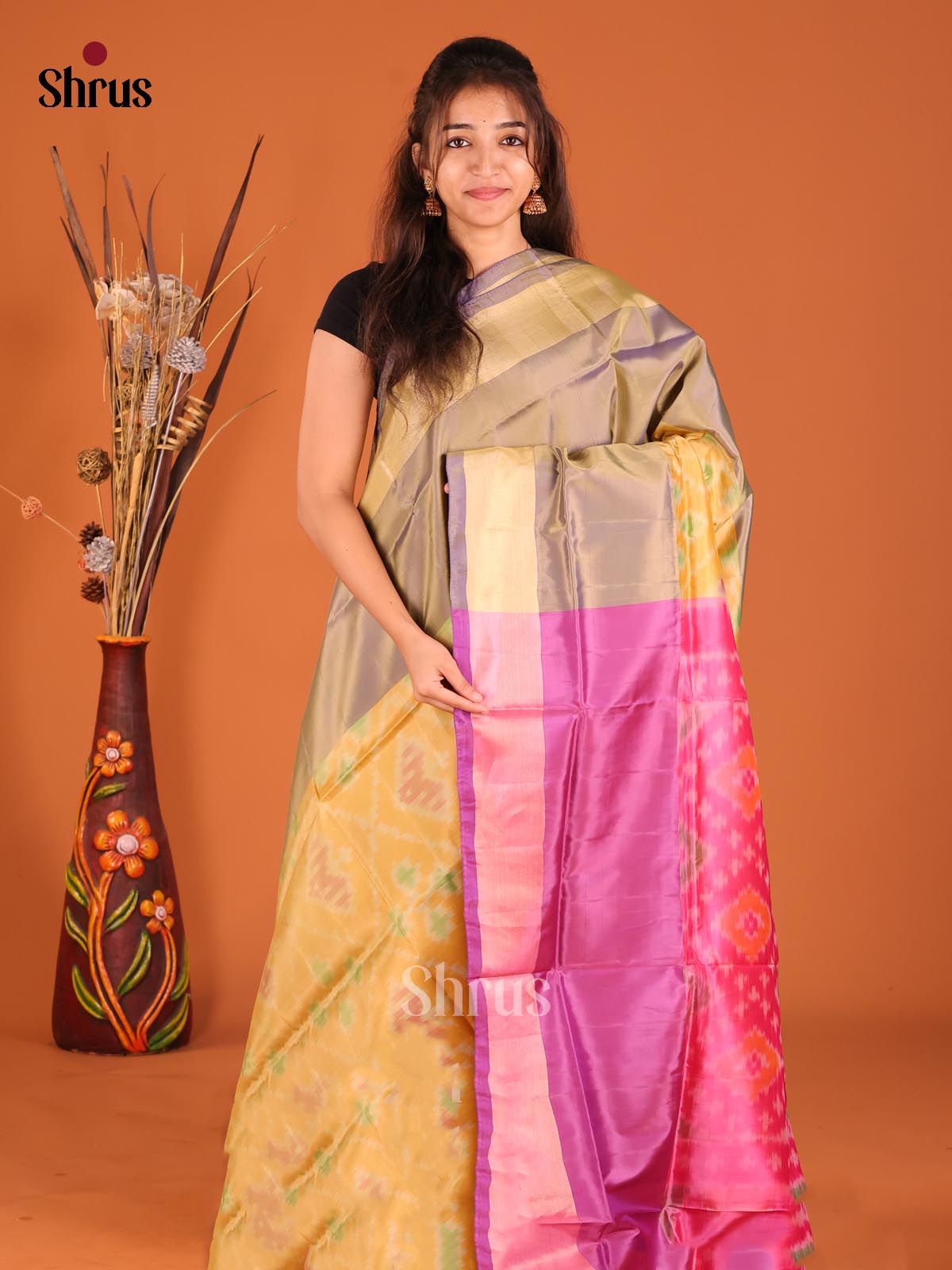 Mustard & Purple- Semi uppada Saree - Shop on Shrus.com
