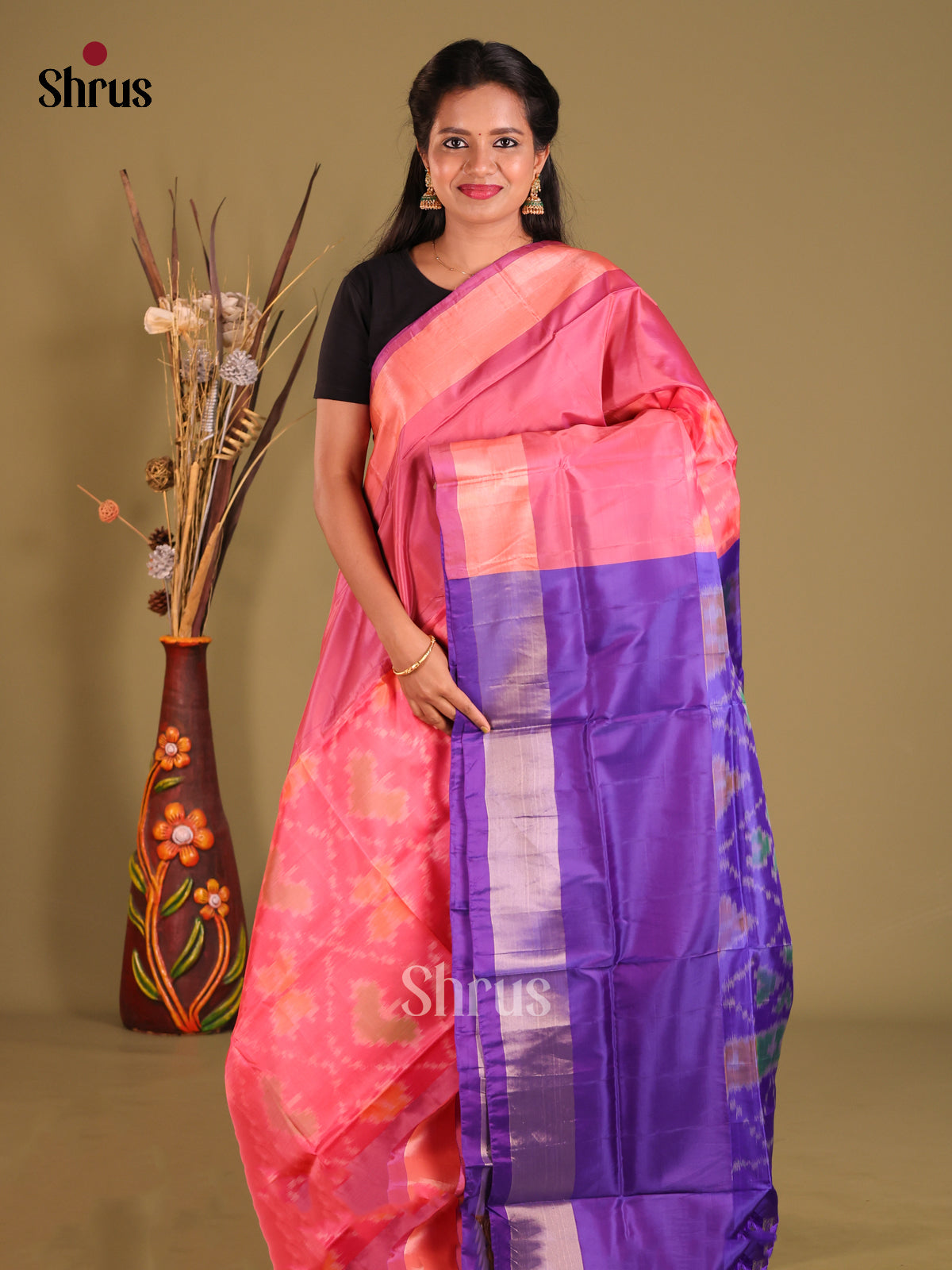 Pink & Purple - Semi uppada Saree - Shop on Shrus.com