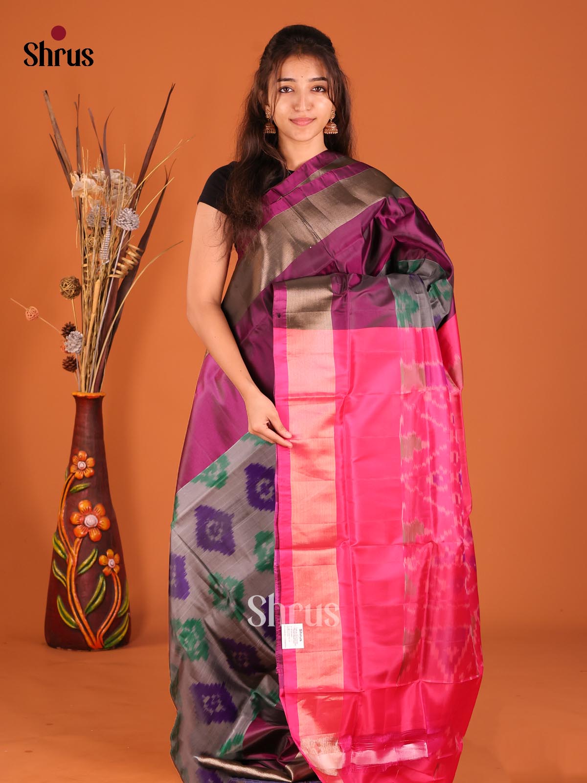 Grey & Pink - Semi uppada Saree - Shop on Shrus.com
