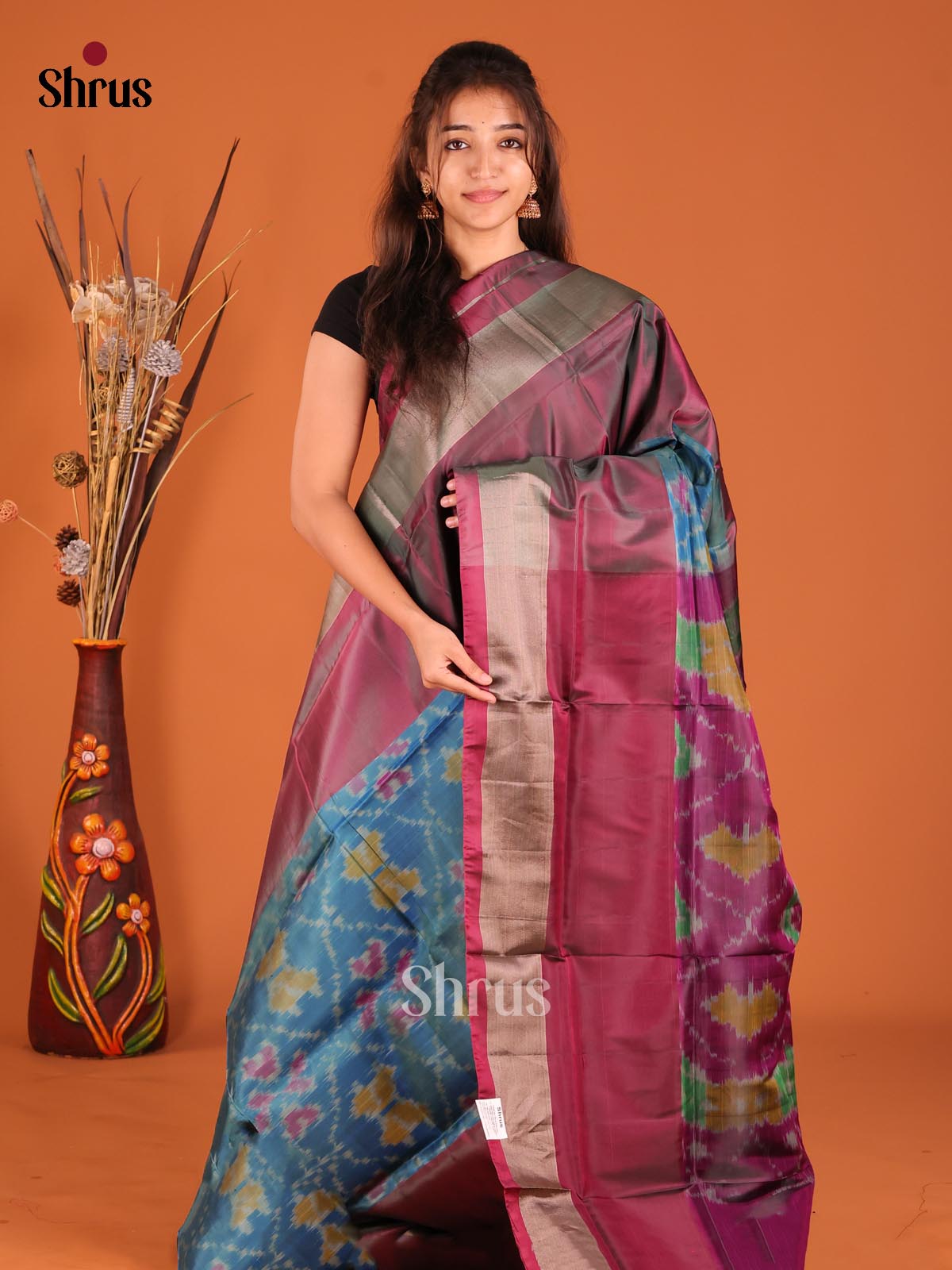 Blue & Maroon - Semi uppada Saree