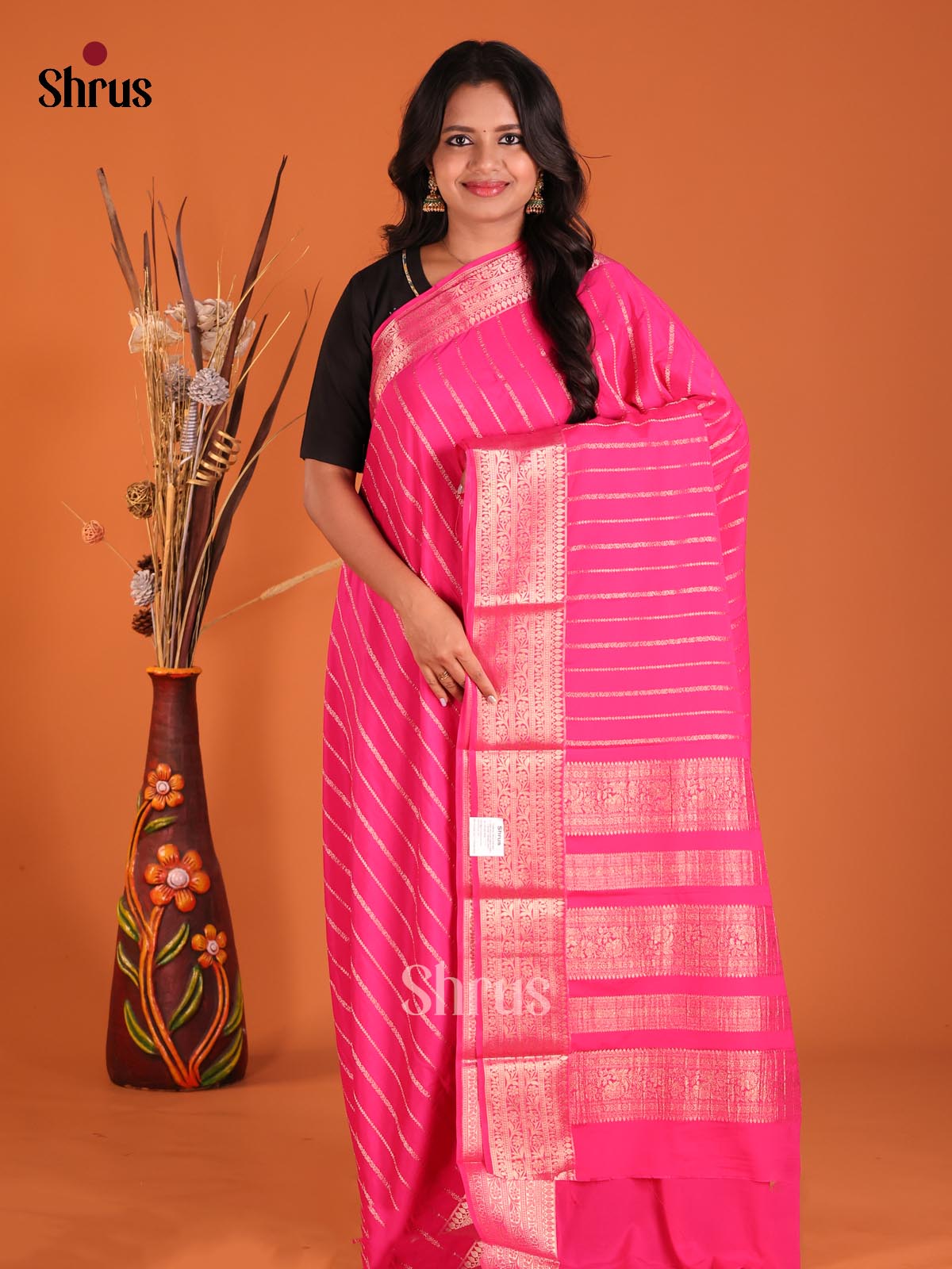 Pink - Mysoresilk-halfpure Saree