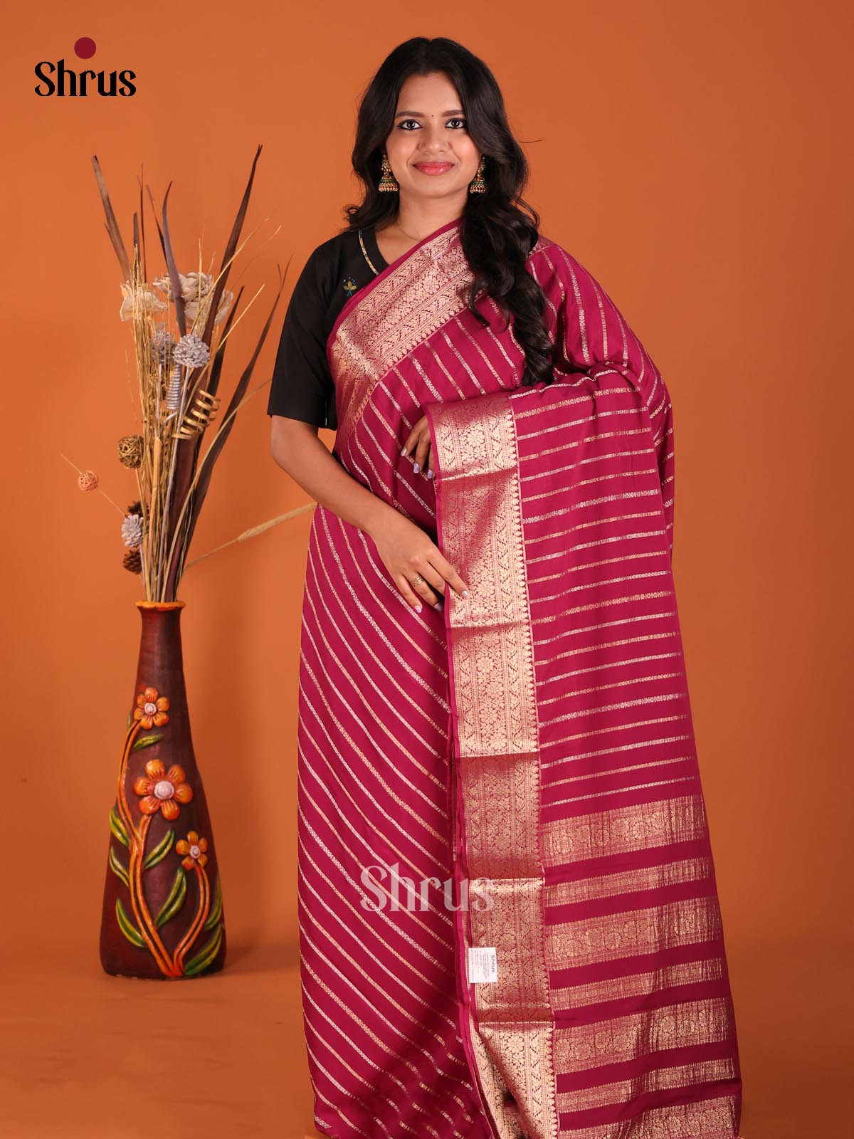 Maroon - Mysoresilk-halfpure Saree - Shop on Shrus.com