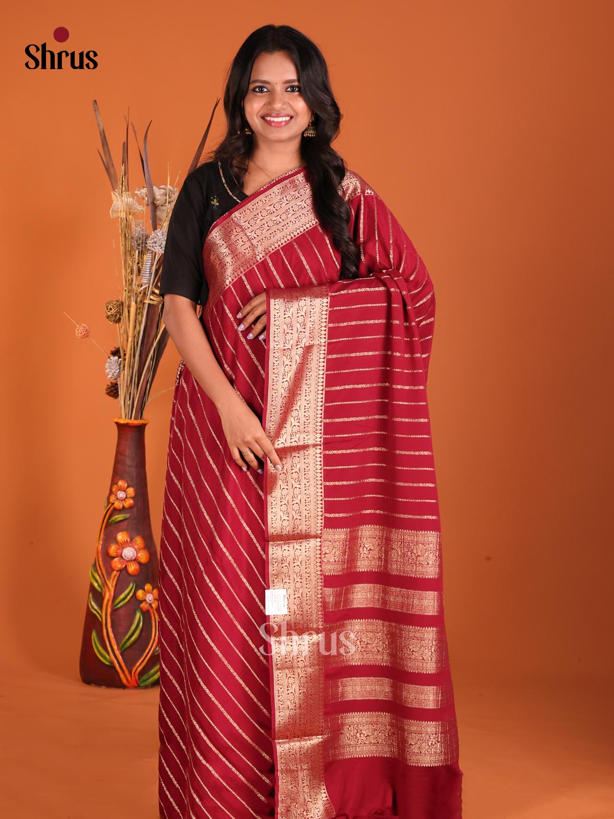 Maroon - Mysoresilk-halfpure Saree - Shop on Shrus.com