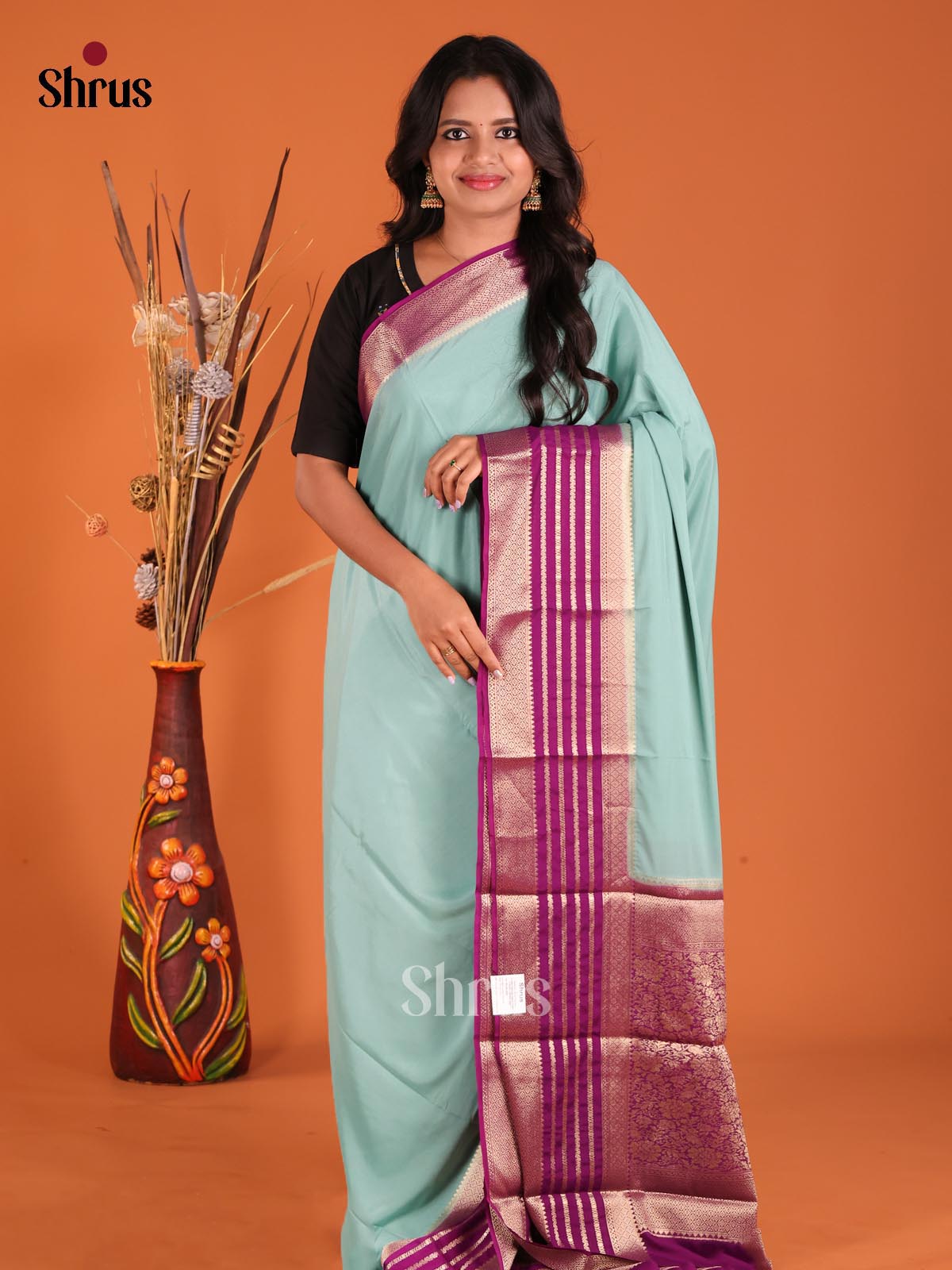 Pastel Blue & Purple - Mysoresilk-halfpure Saree - Shop on Shrus.com