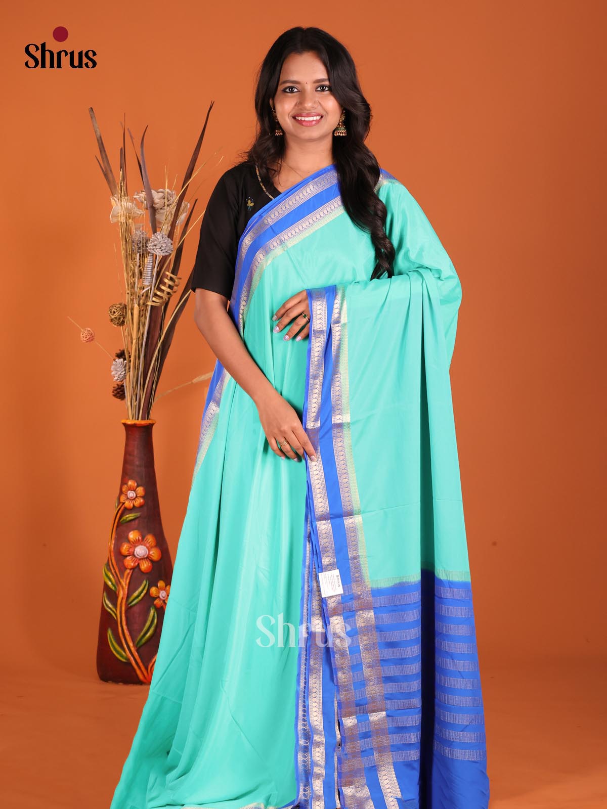 Teal & Blue - Mysoresilk-halfpure Saree - Shop on Shrus.com