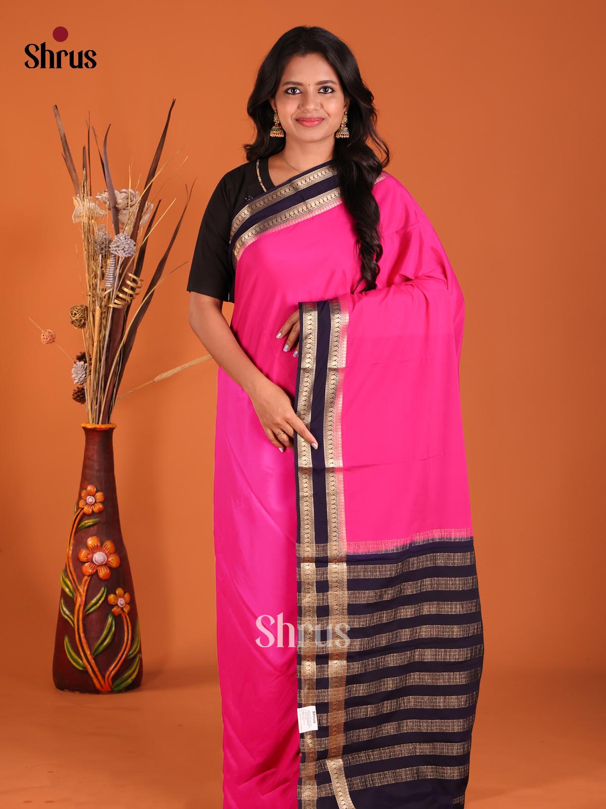 Pink - Mysoresilk-halfpure Saree - Shop on Shrus.com