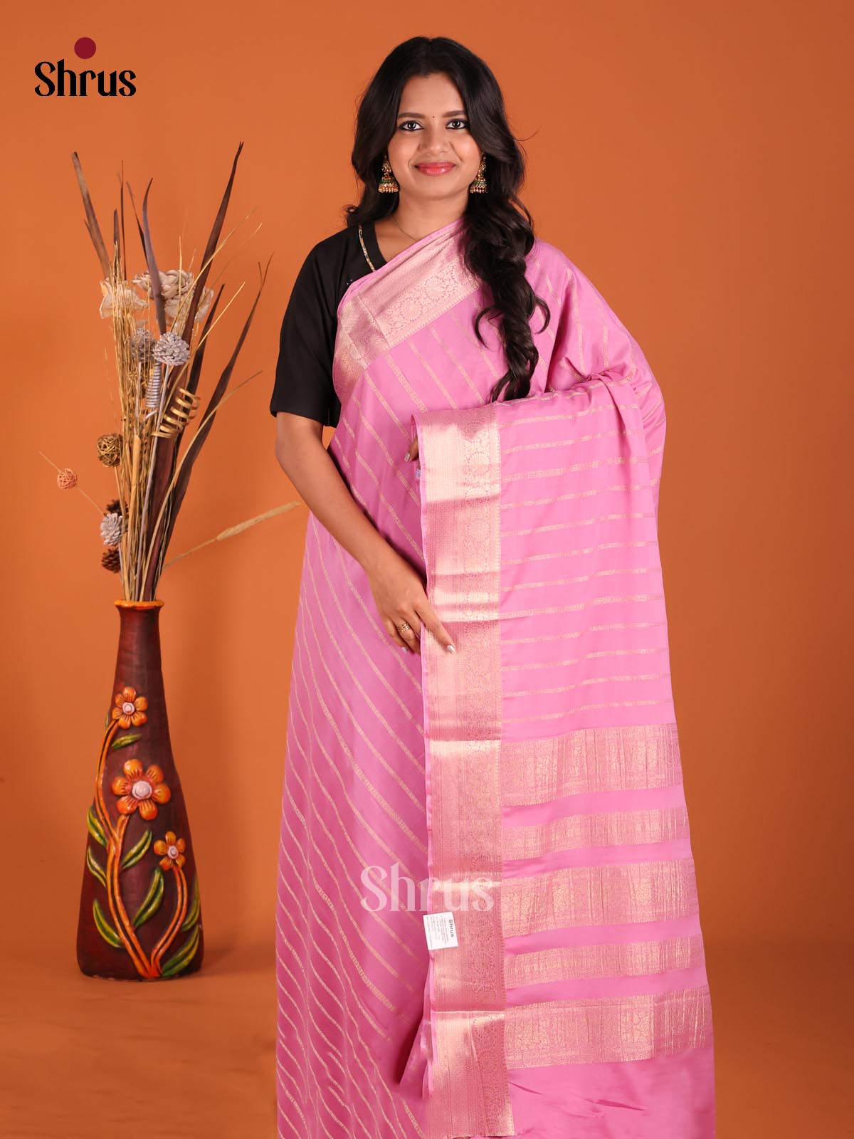 Pink(Single Tone) - Mysoresilk-halfpure Saree - Shop on Shrus.com