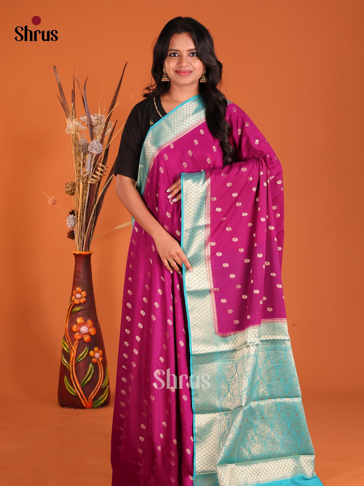 Purple & Blue - Mysoresilk-halfpure Saree - Shop on Shrus.com