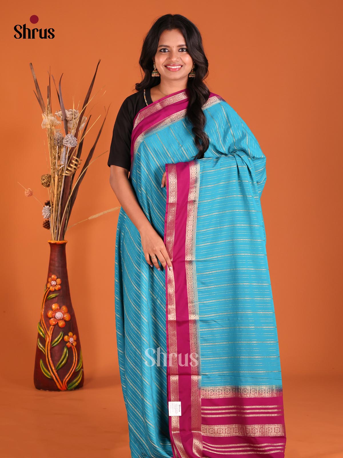 Blue & Purple- Mysoresilk-halfpure Saree