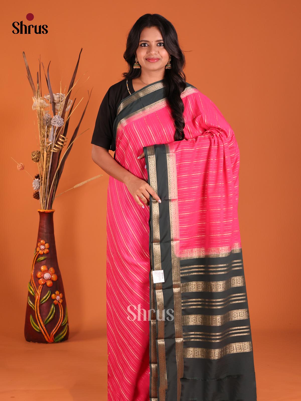 Pink & Green - Mysoresilk-halfpure Saree - Shop on Shrus.com