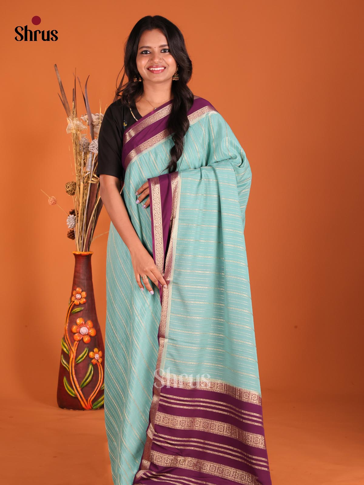Pastel Blue & Violet - Mysoresilk-halfpure Saree - Shop on Shrus.com