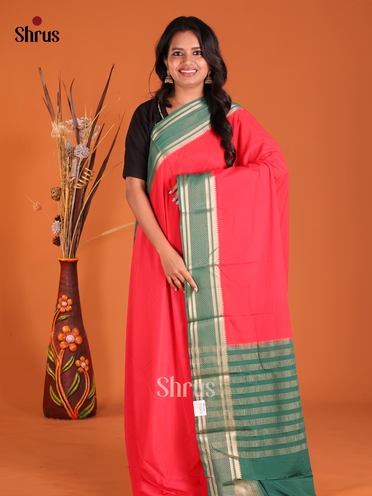 Red & Green- Mysoresilk-halfpure Saree - Shop on Shrus.com
