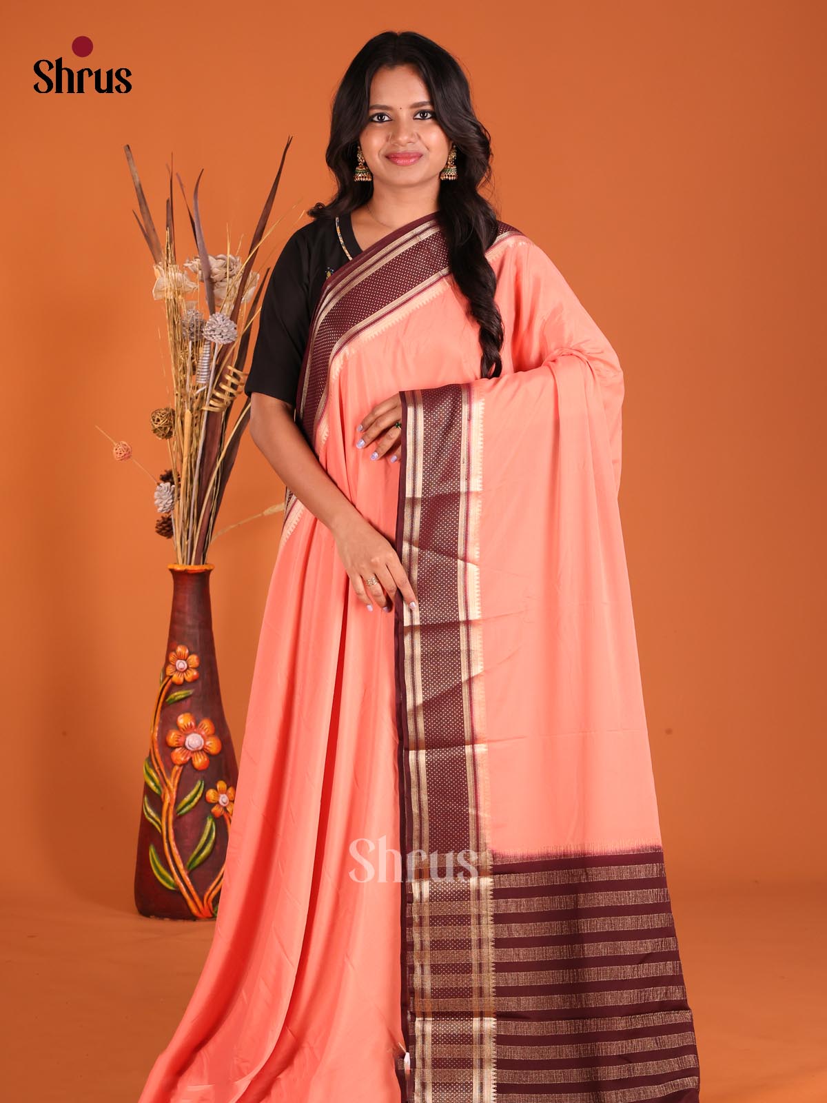 Peach & Brown - Mysoresilk-halfpure Saree - Shop on Shrus.com