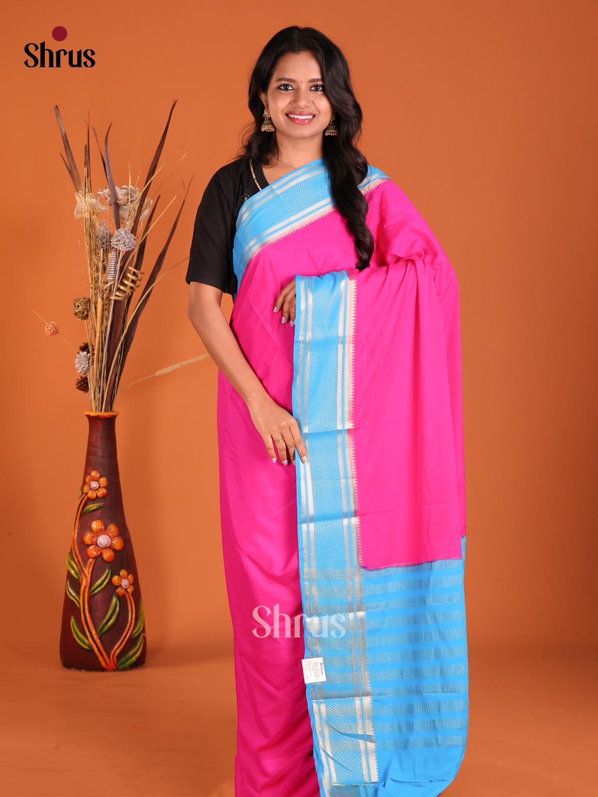Majenta & Blue - Mysoresilk-halfpure Saree - Shop on Shrus.com