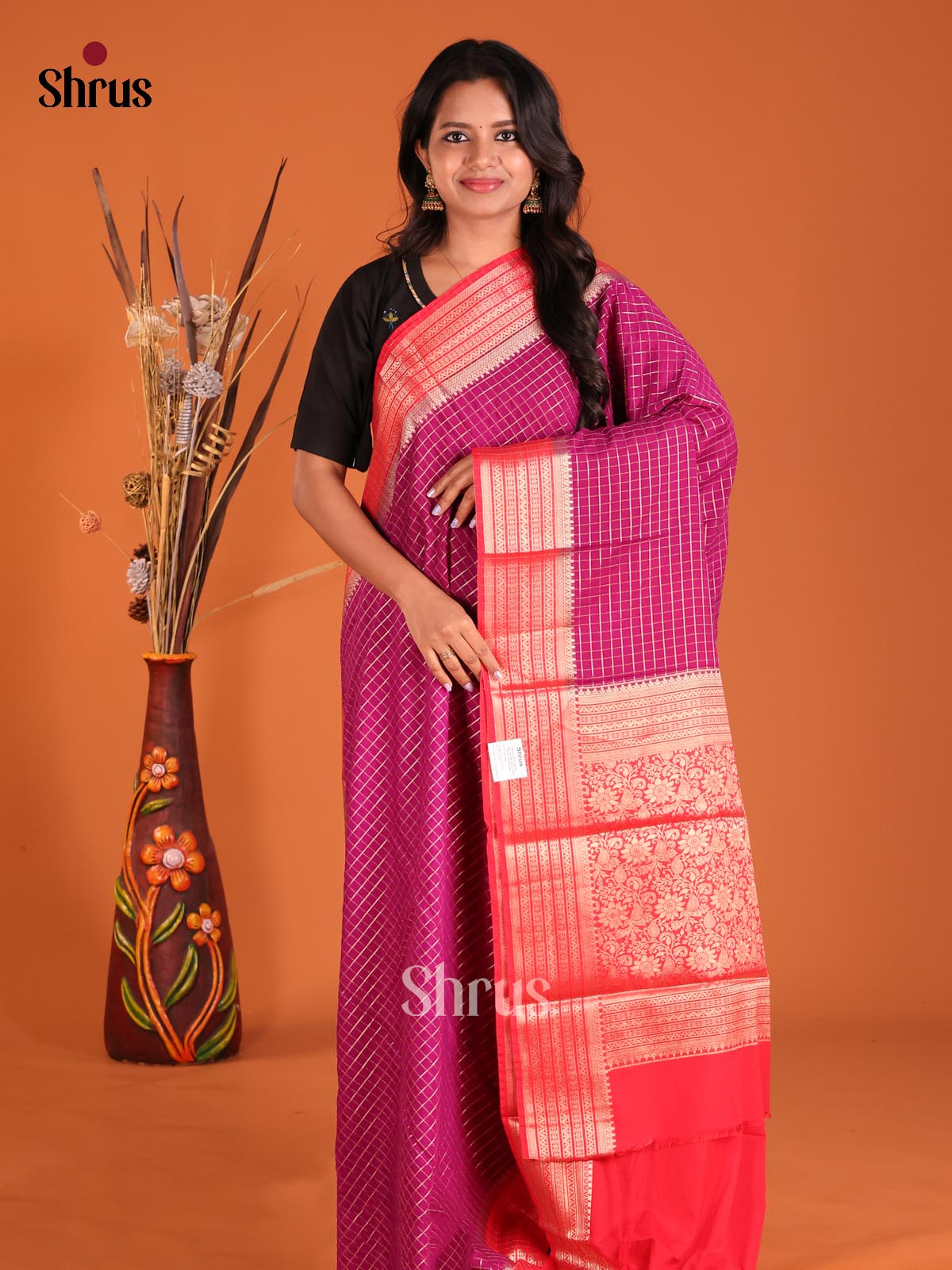 Purple & Red - Mysoresilk-halfpure Saree - Shop on Shrus.com
