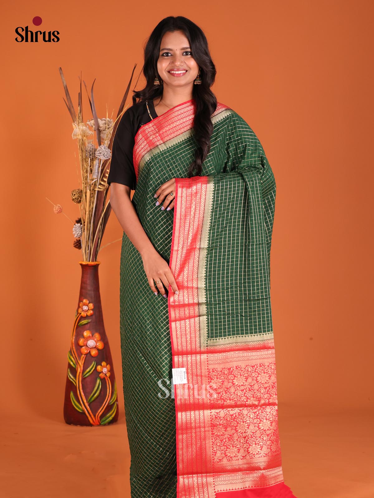 Green & Red - Mysoresilk-halfpure Saree - Shop on Shrus.com