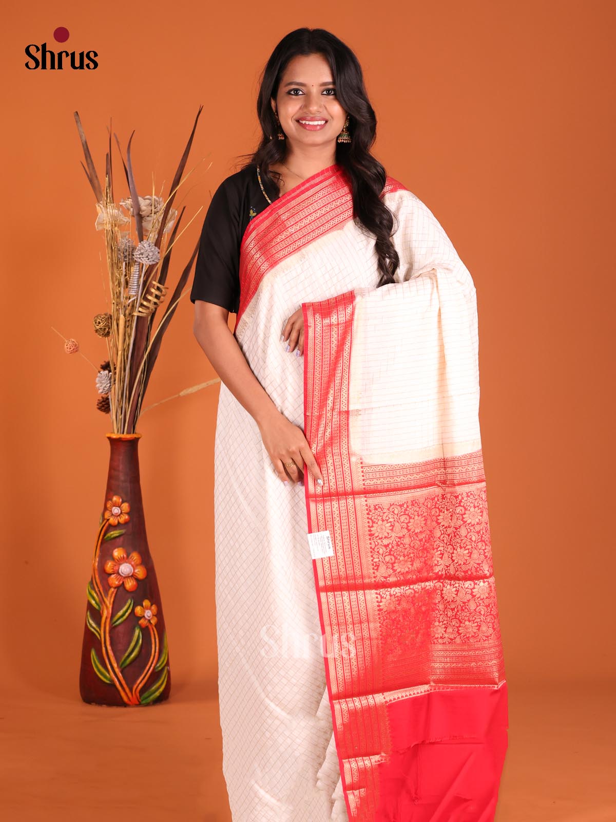 Cream & Red - Mysoresilk-halfpure Saree - Shop on Shrus.com