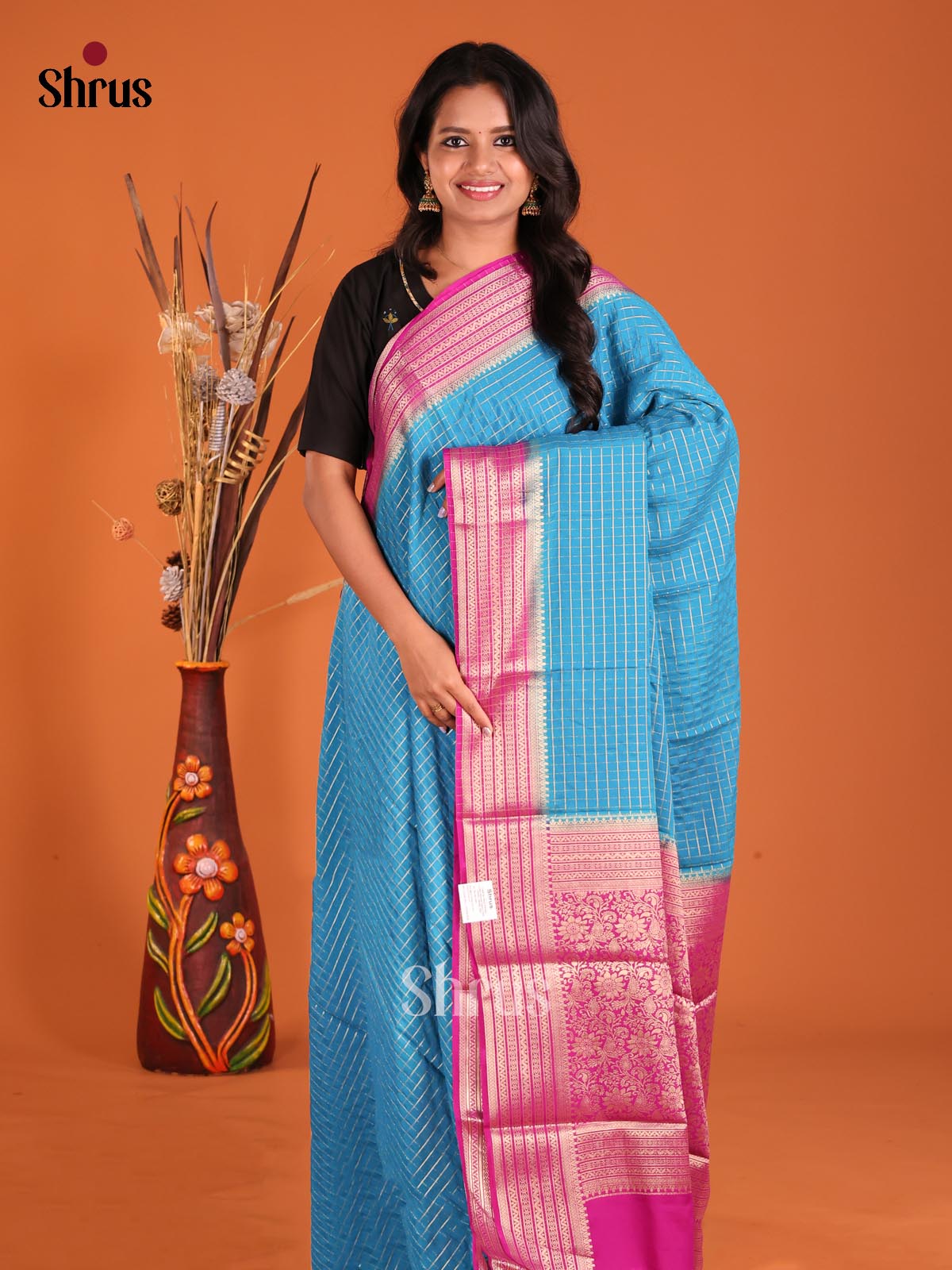 Blue & Majenta - Mysoresilk-halfpure Saree