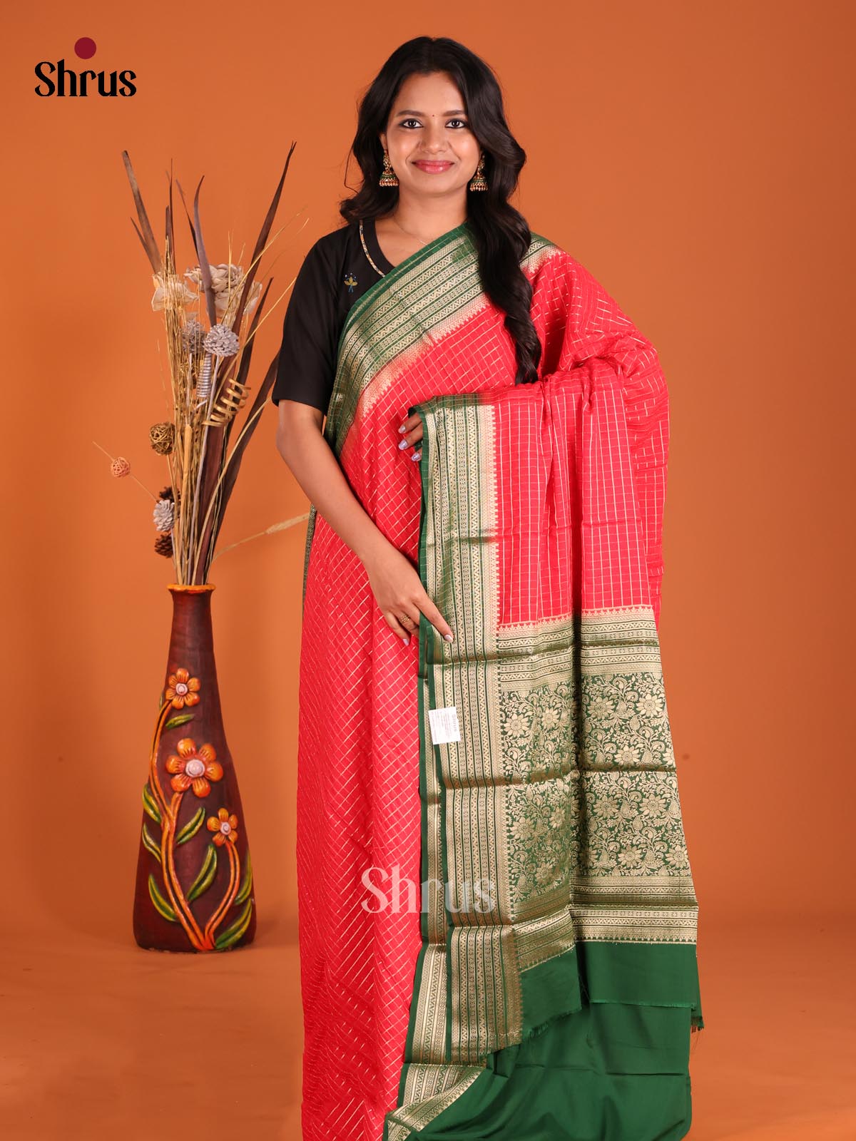 Red & Green- Mysoresilk-halfpure Saree - Shop on Shrus.com