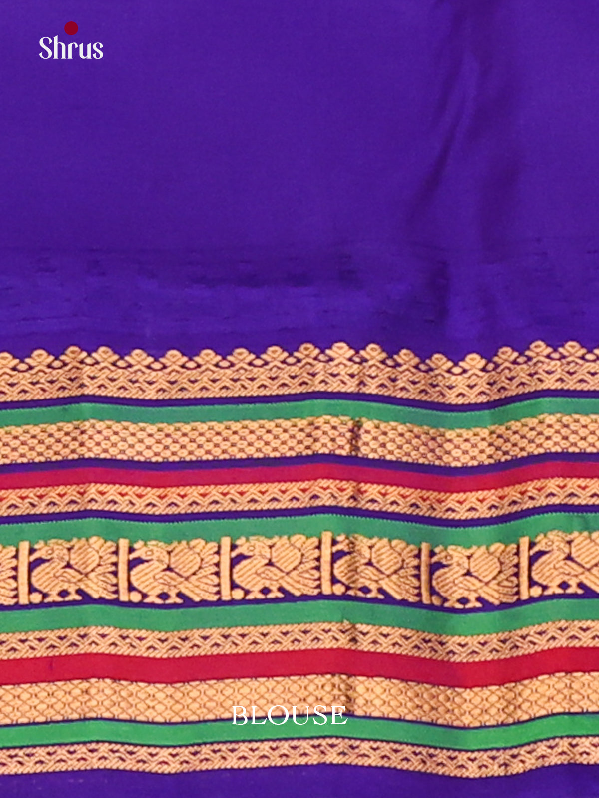 Lush Parrot green Gadwal silk Saree with peacock zari buttas & Blue Brocade Pallu-2