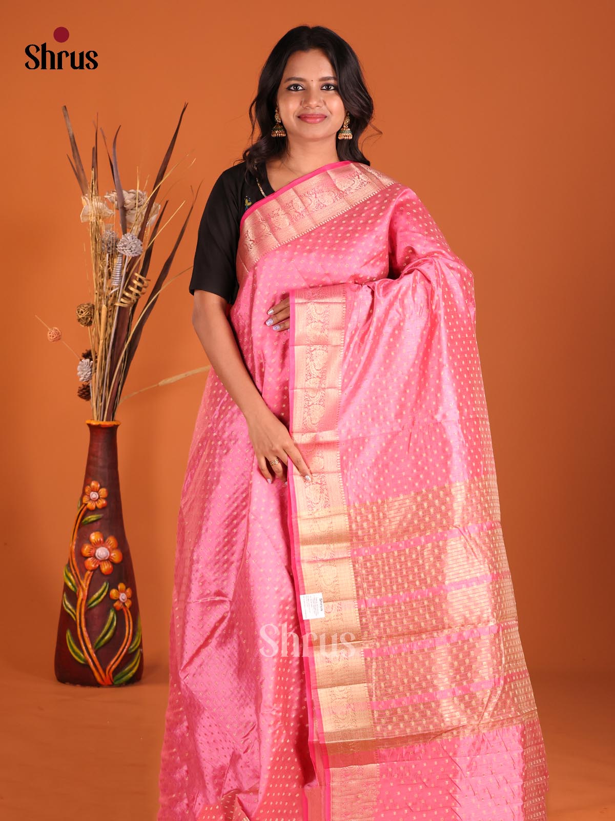 Pink - Semi Rawsilk Saree - Shop on Shrus.com
