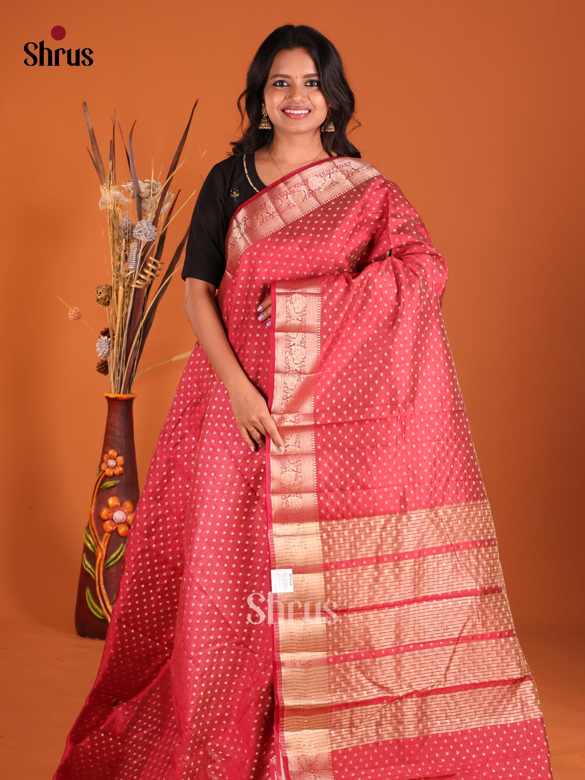 Red - Semi Rawsilk Saree - Shop on Shrus.com