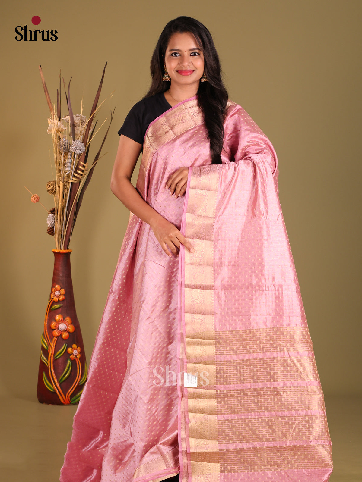 Pink - Semi Rawsilk Saree - Shop on Shrus.com