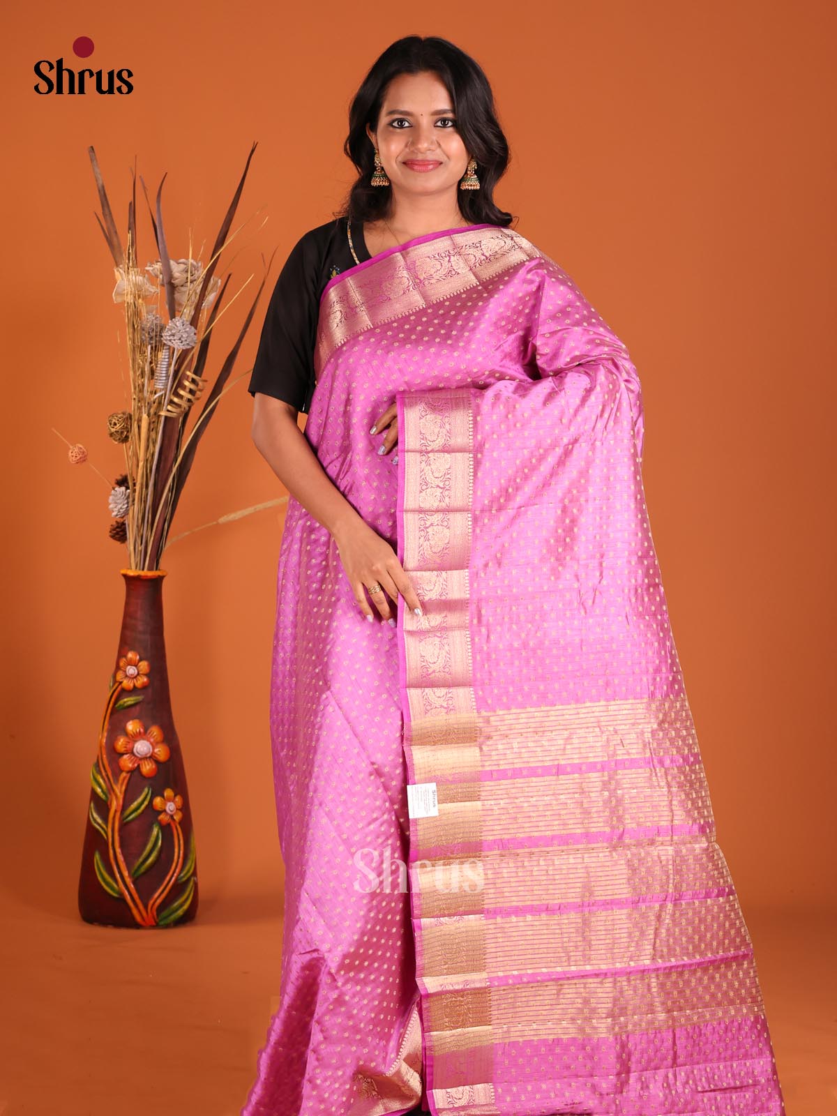 Pink- Semi Rawsilk Saree - Shop on Shrus.com