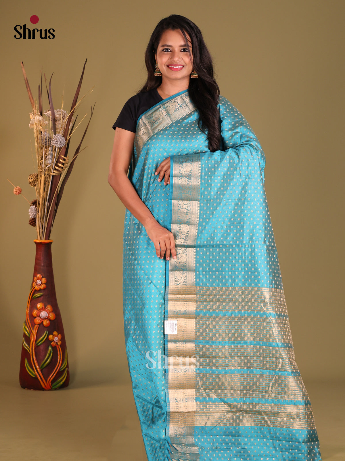 Blue - Semi Rawsilk Saree