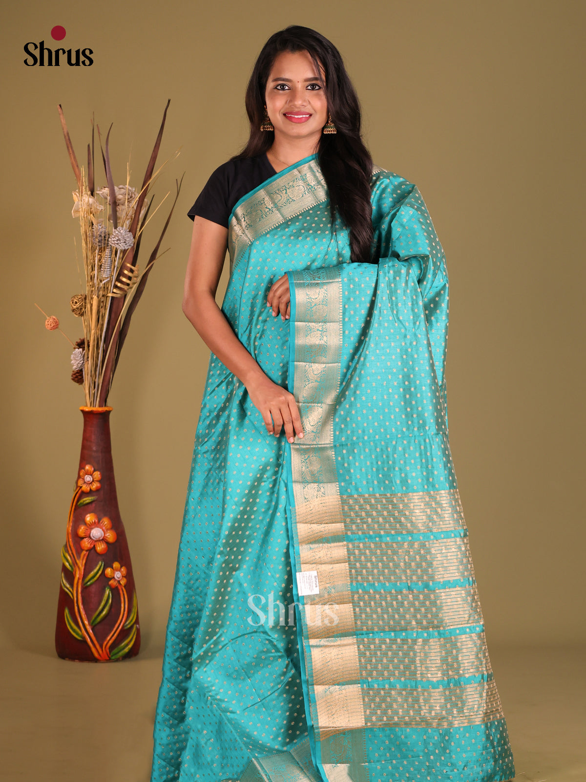Green - Semi Rawsilk Saree - Shop on Shrus.com