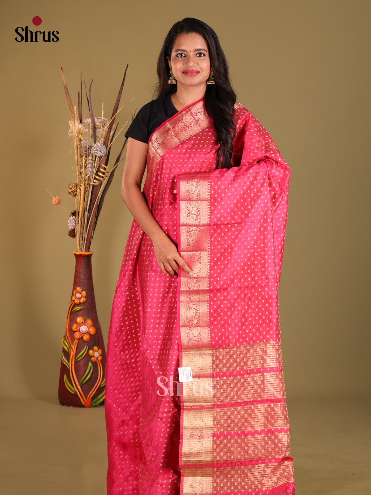 Pink - Semi Rawsilk Saree - Shop on Shrus.com