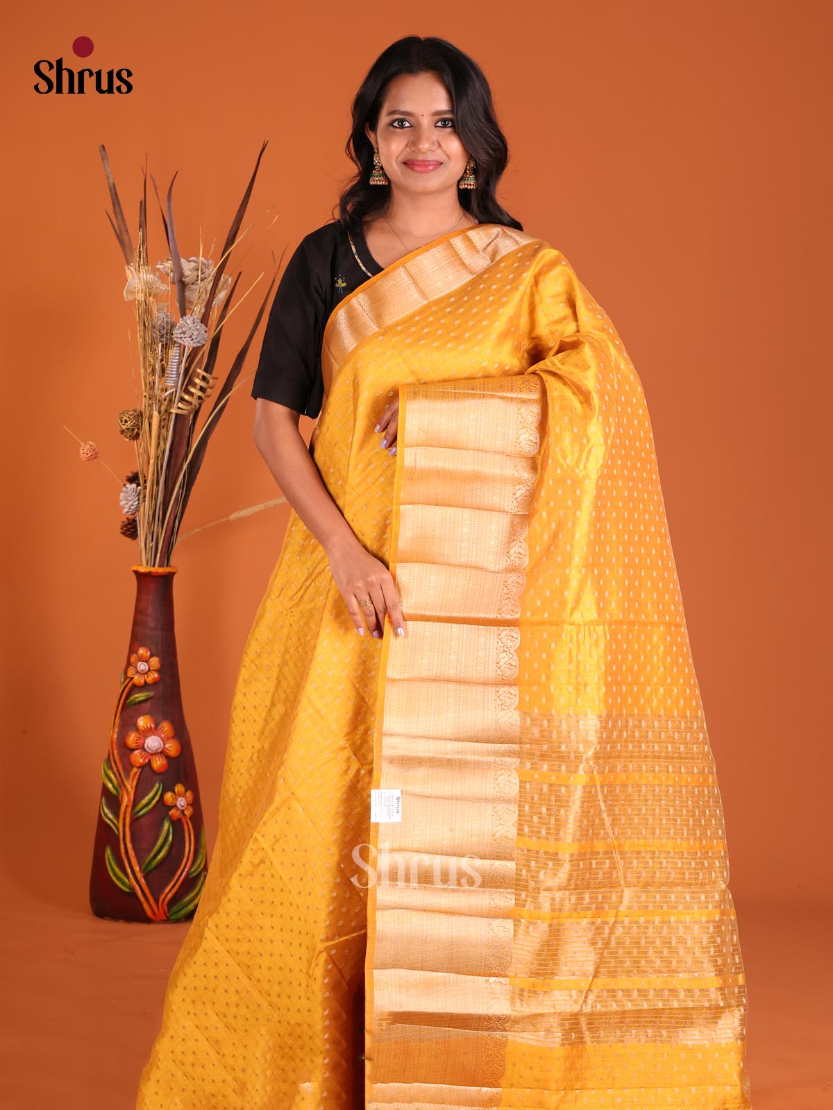 Mustard- Semi Rawsilk Saree - Shop on Shrus.com