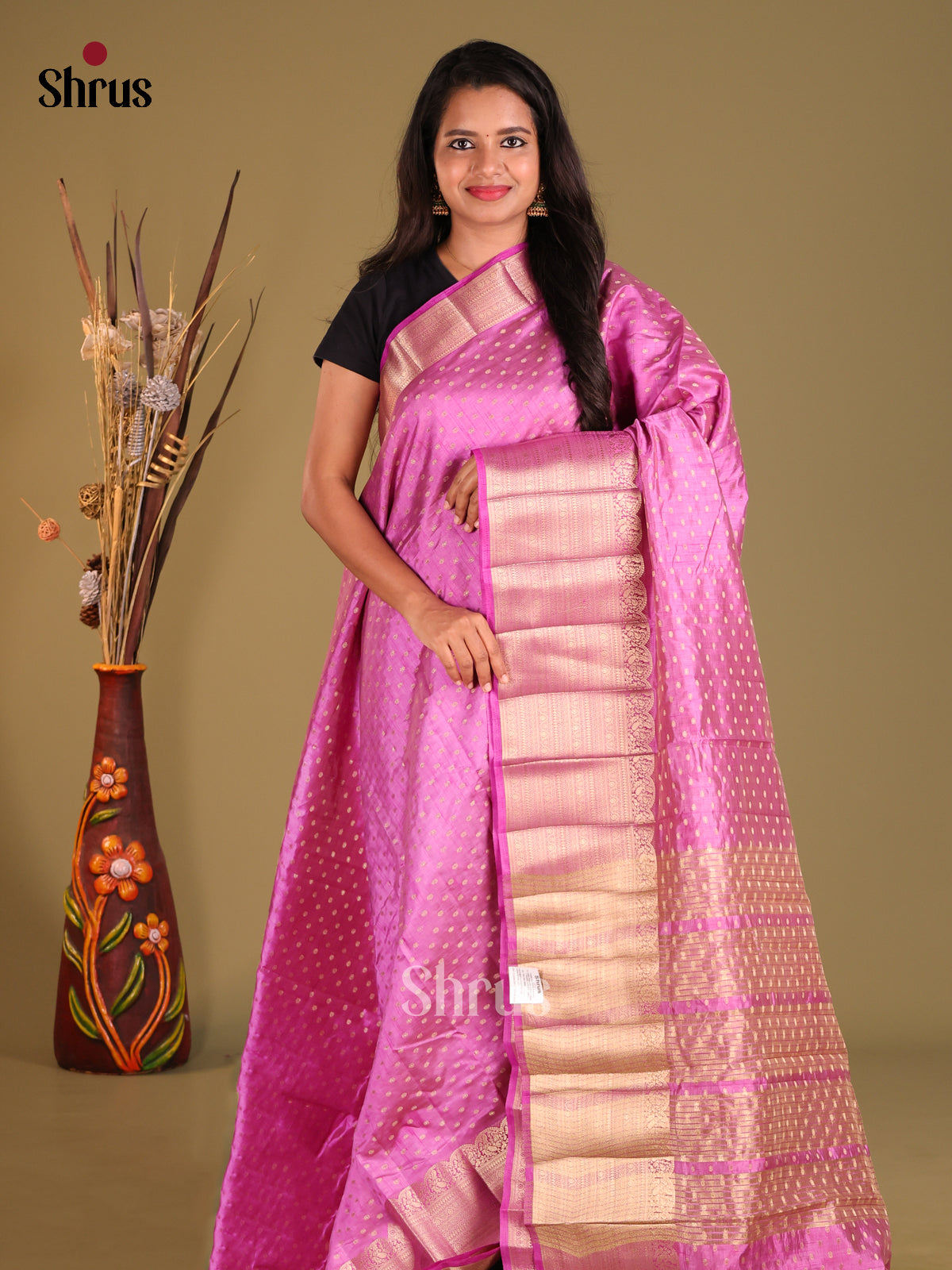 Pink - Semi Rawsilk Saree - Shop on Shrus.com