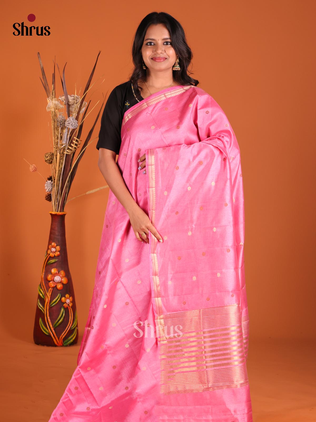Pink - Semi Rawsilk Saree - Shop on Shrus.com