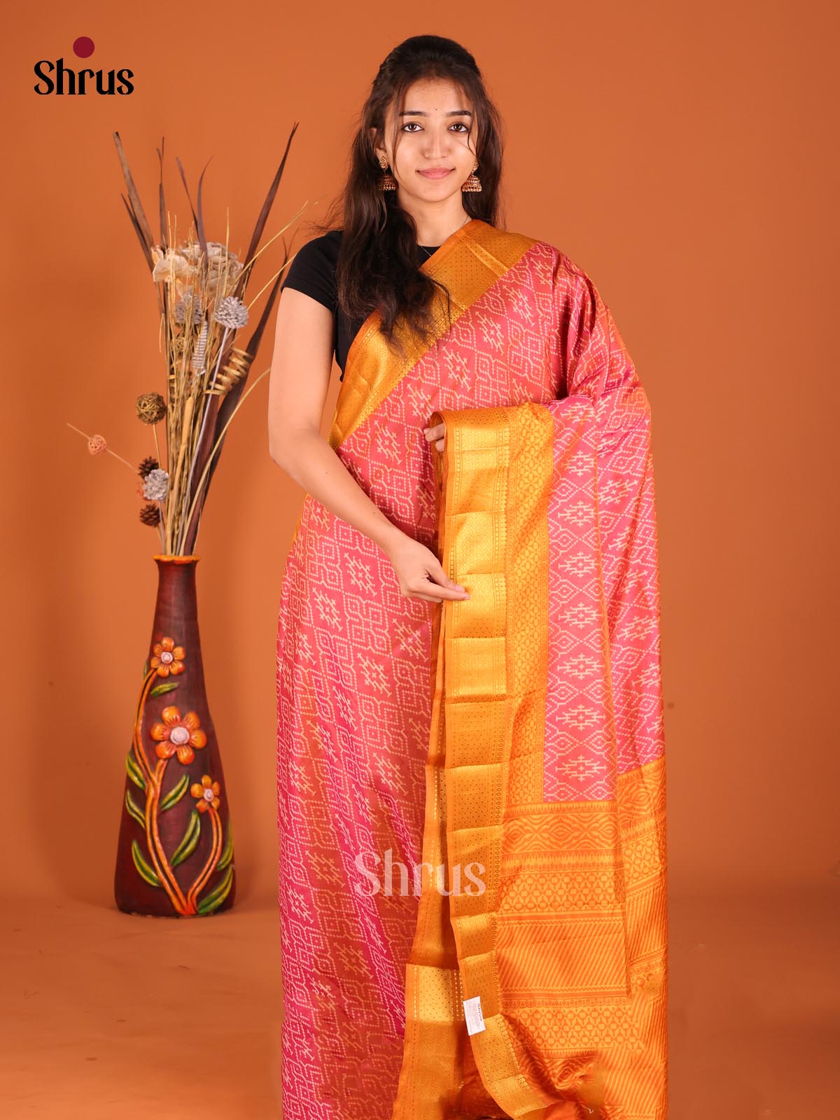Red & Mustard - Semi Patola Saree - Shop on Shrus.com