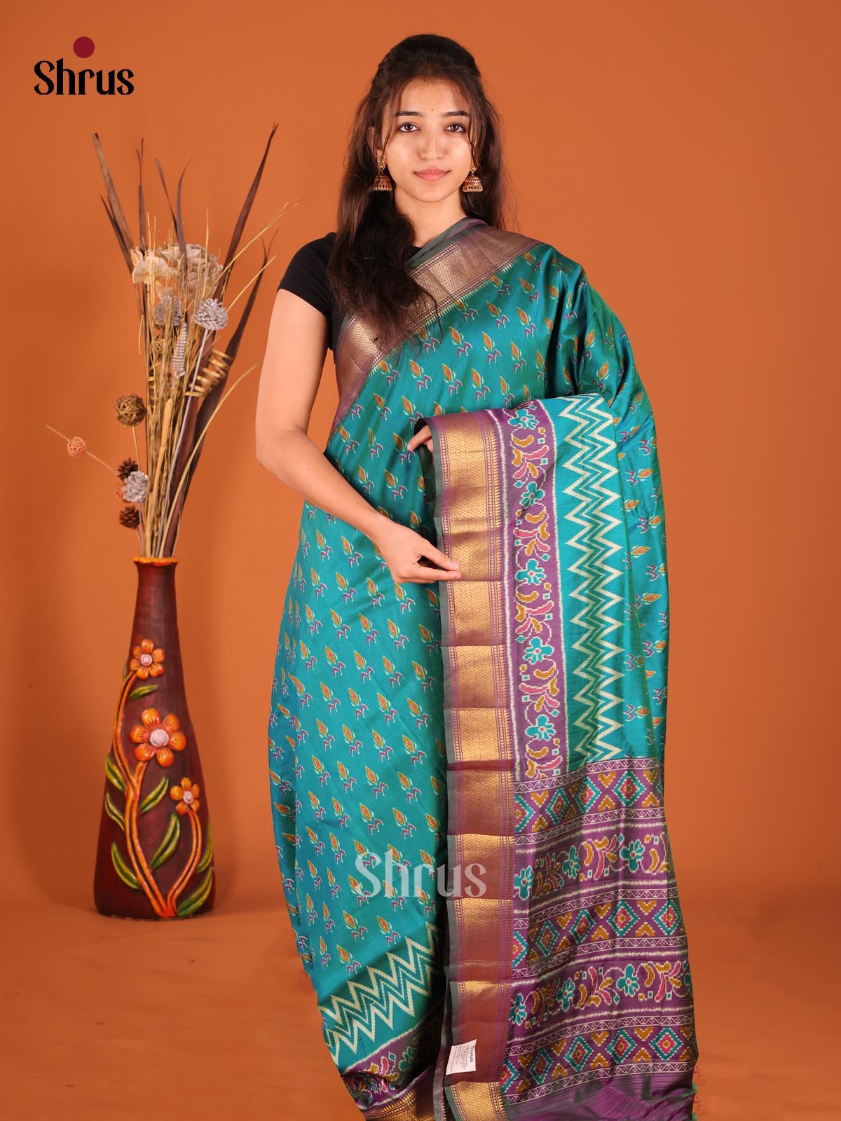 Green & Purple- Semi Patola Saree - Shop on Shrus.com