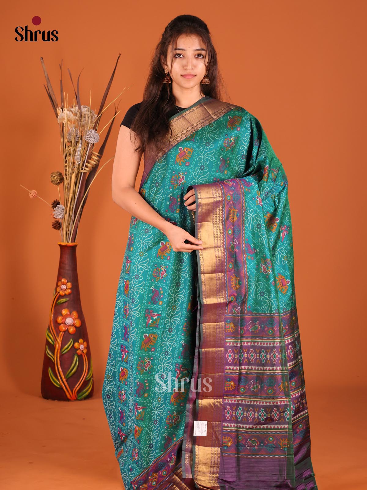 Green & Purple- Semi Patola Saree - Shop on Shrus.com