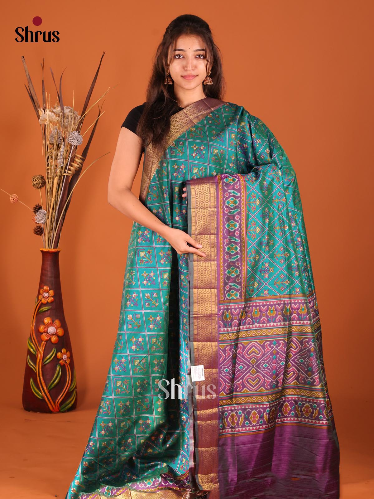 Green & Purple- Semi Patola Saree - Shop on Shrus.com