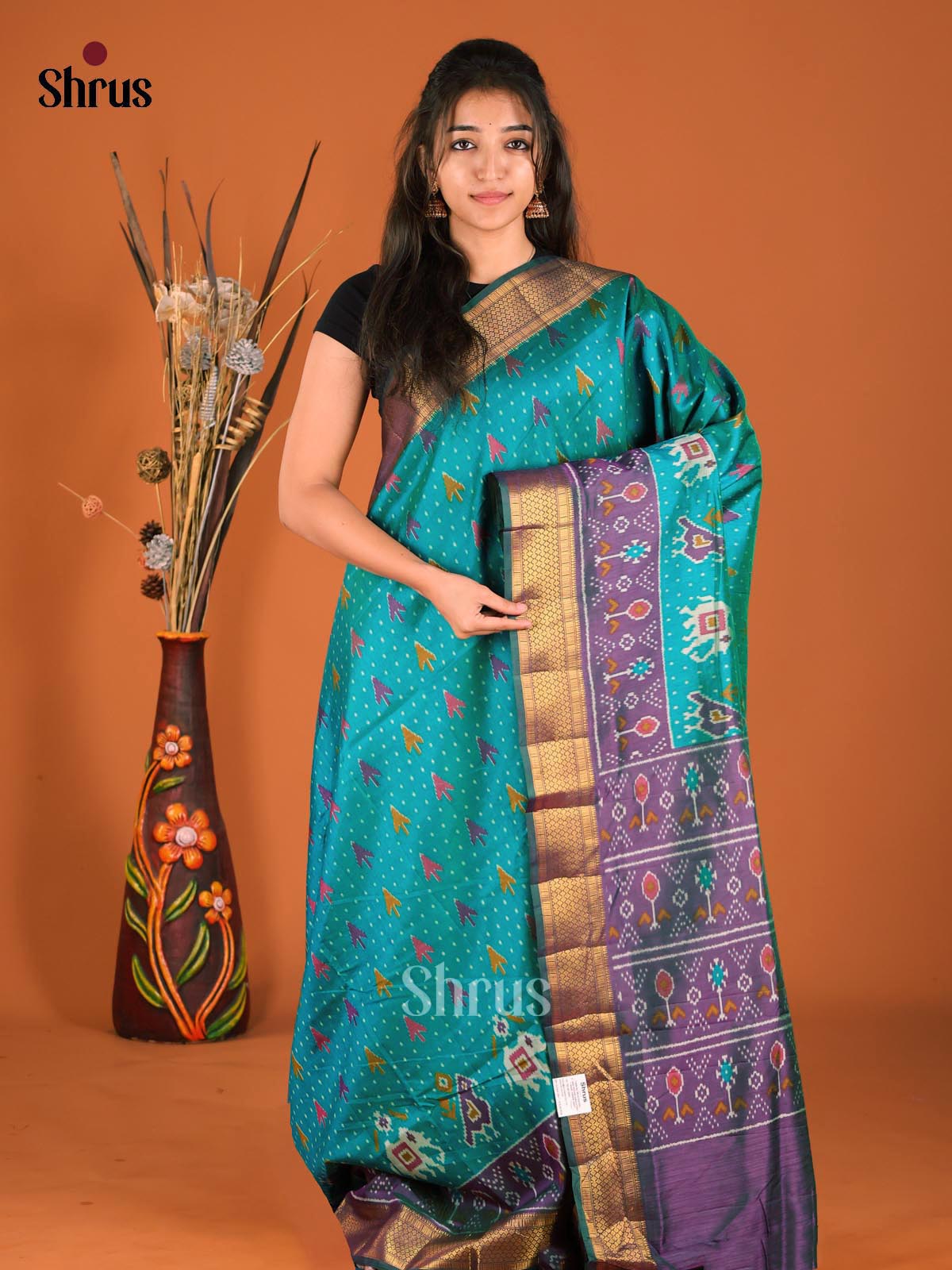 Green & Purple - Semi Patola Saree - Shop on Shrus.com