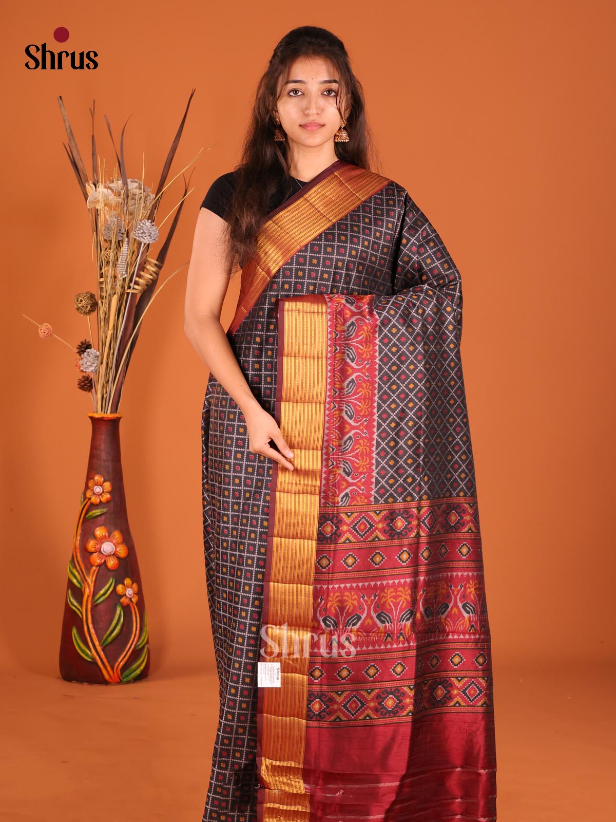 Black & Maroon - Semi Patola Saree
