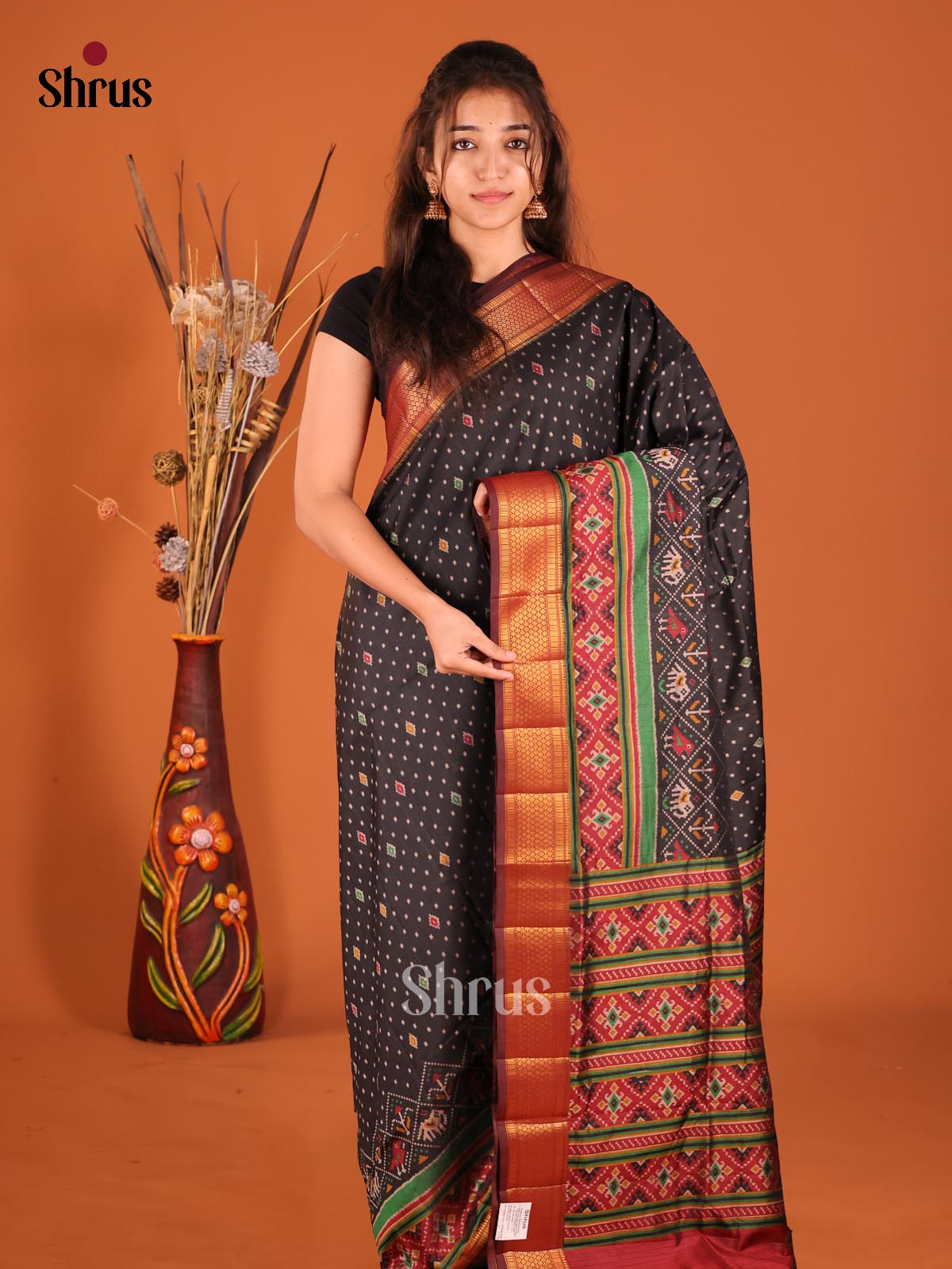 Black & Maroon - Semi Patola Saree