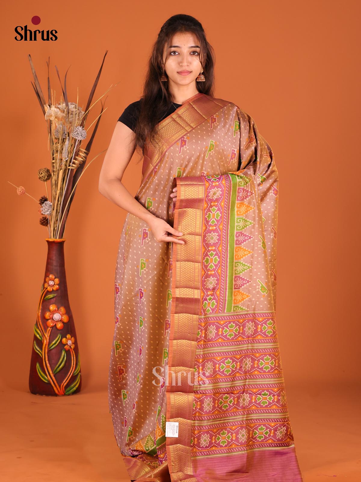Brown & Purple - Semi Patola Saree